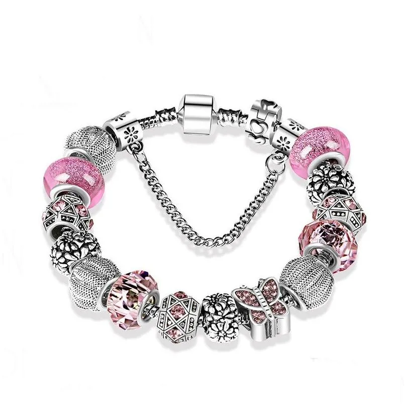 temperament butterfly charm bracelet for  silver plated diy beaded ladies bracelet high quality with original box shipping