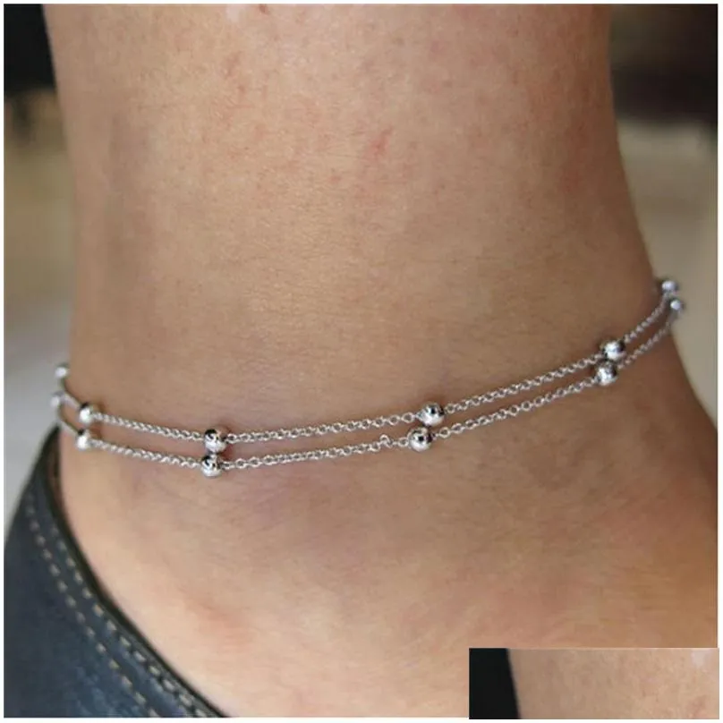 simple woman anklets casual/sporty gold silver color chain women ankle bracelet jewelry t200714 2283 q2