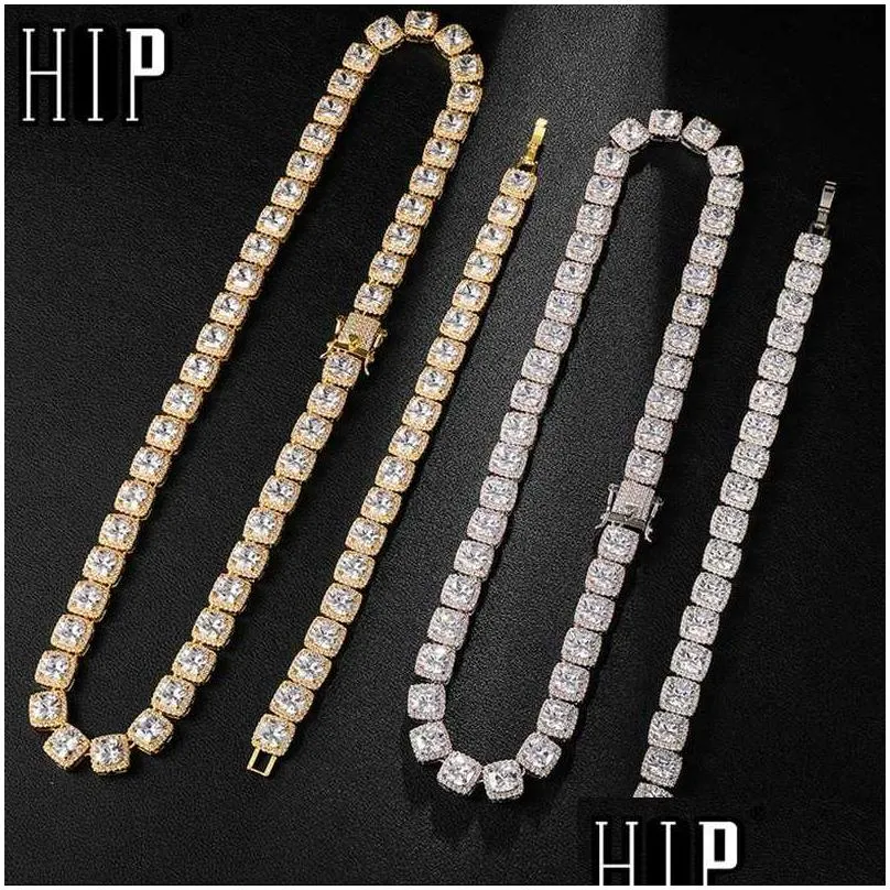 chains hip hop 10mm bling cubic zirconia iced out bracelet necklace geometric square cz stone tennis chain for men women jewelry1