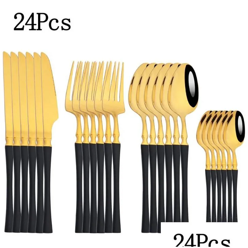 flatware sets 24pcs dinnerware set stainless steel cutlery mirror spoon fork knife kitchen dinner tableware complete home