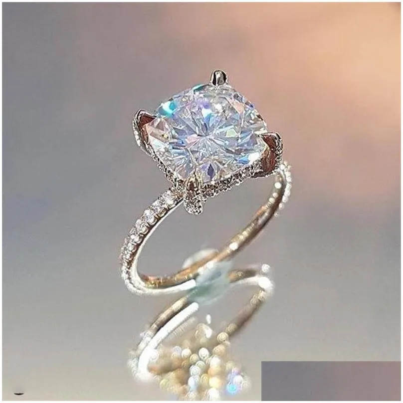 victoria ins sparkling luxury jewelry real 925 sterling silver cushion shape white topaz cz diamond gemstones women wedding band ring