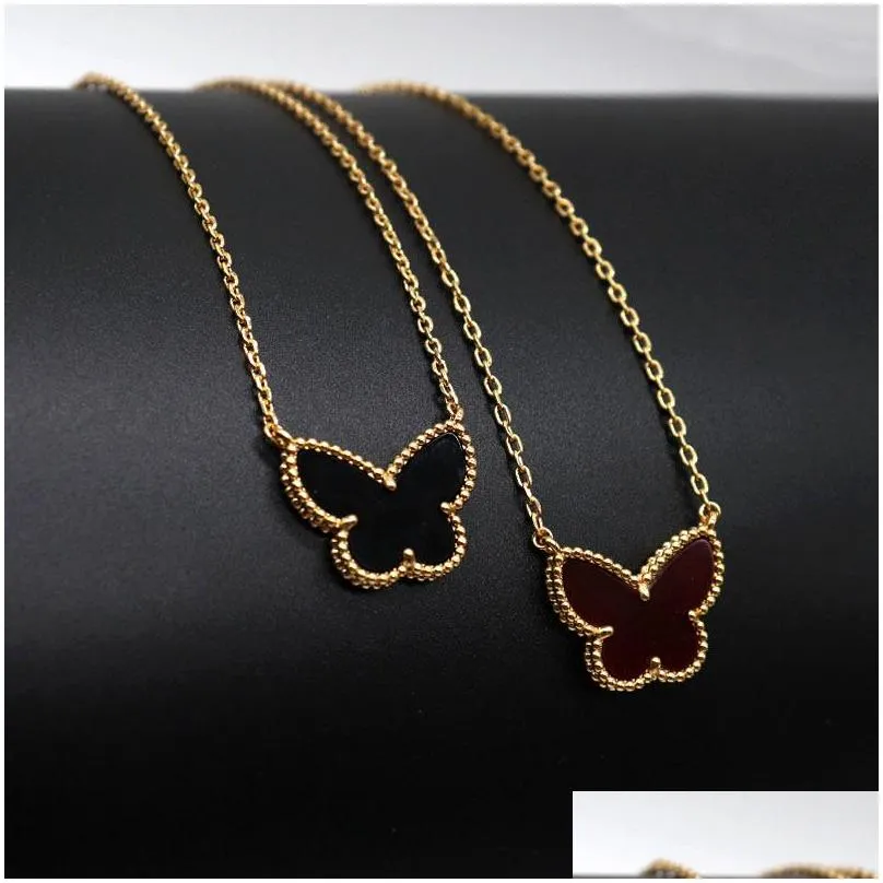 2022 green white shell double side pendant necklaces for women 18k gold sweet butterfly luxury designer choker necklace jewelry