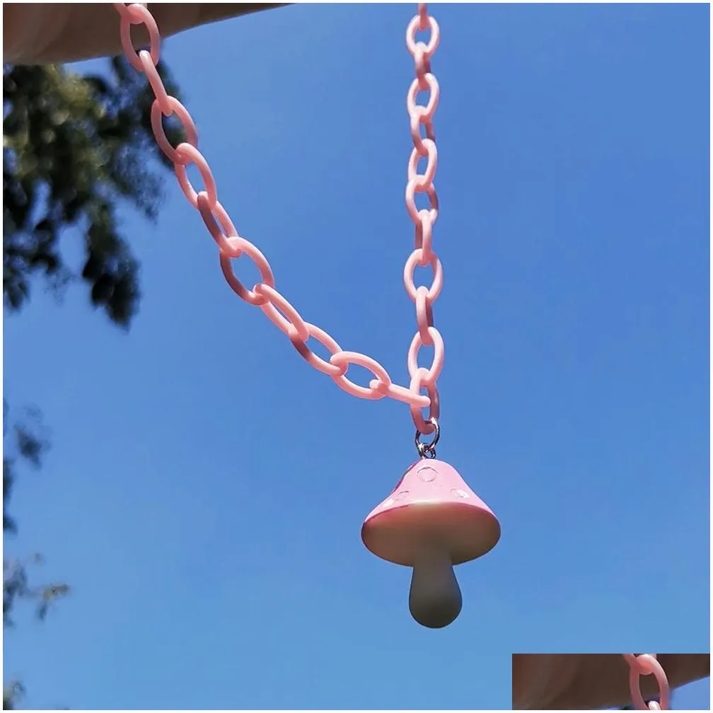 colorful resin mushroom pendant necklace for women plastic chain chokers necklace wholesale jewelry fashion accessories gifts