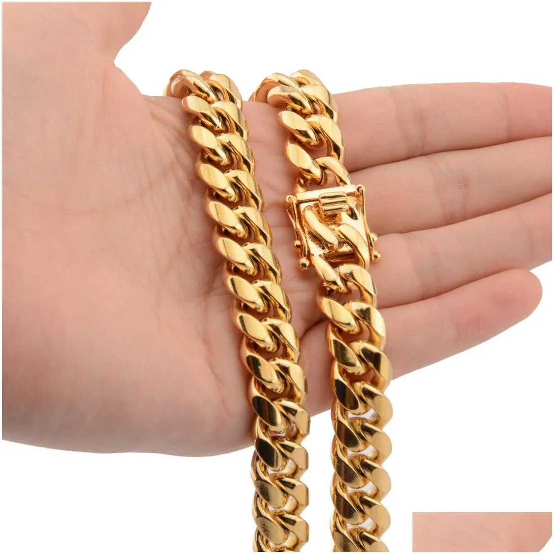 8 10 12 14 16 18mm 1830inches  cuban link gold chain hip hop jewelry thick stainless steel necklace277p6868481