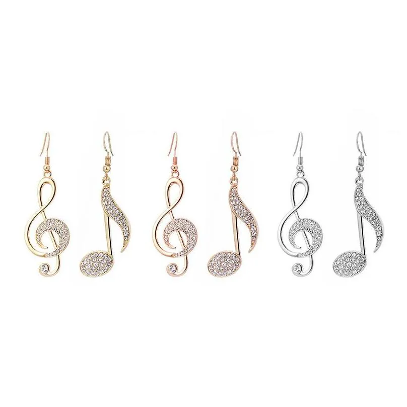 asymmetric trendy music notes earrings personality hook crystal silver rhinestone dangle earring for women accessory lady jewelry