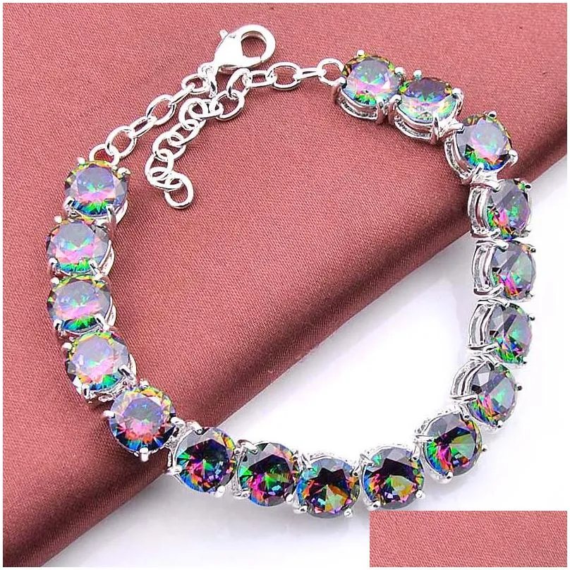 5 pcs/lot high quality fashion round shaped 8 mm colorful topaz bracelet jewelry 925 silver party christmas gift for women b0333