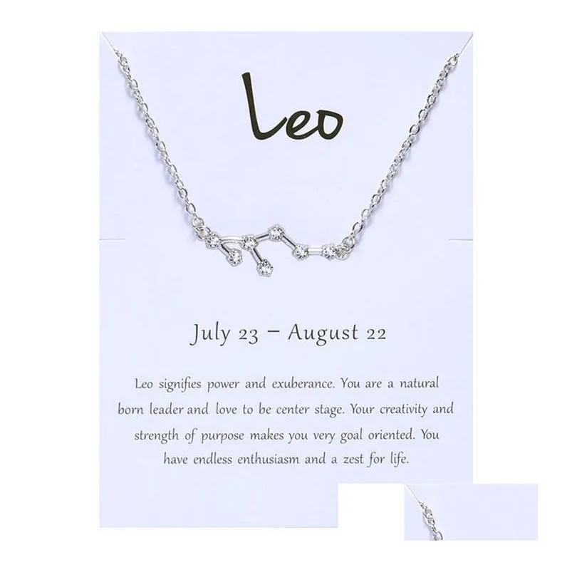 12 constellation zodiac sign necklace horoscope zircon korean jewelry star galaxy libra astrology necklace gift with retail card for