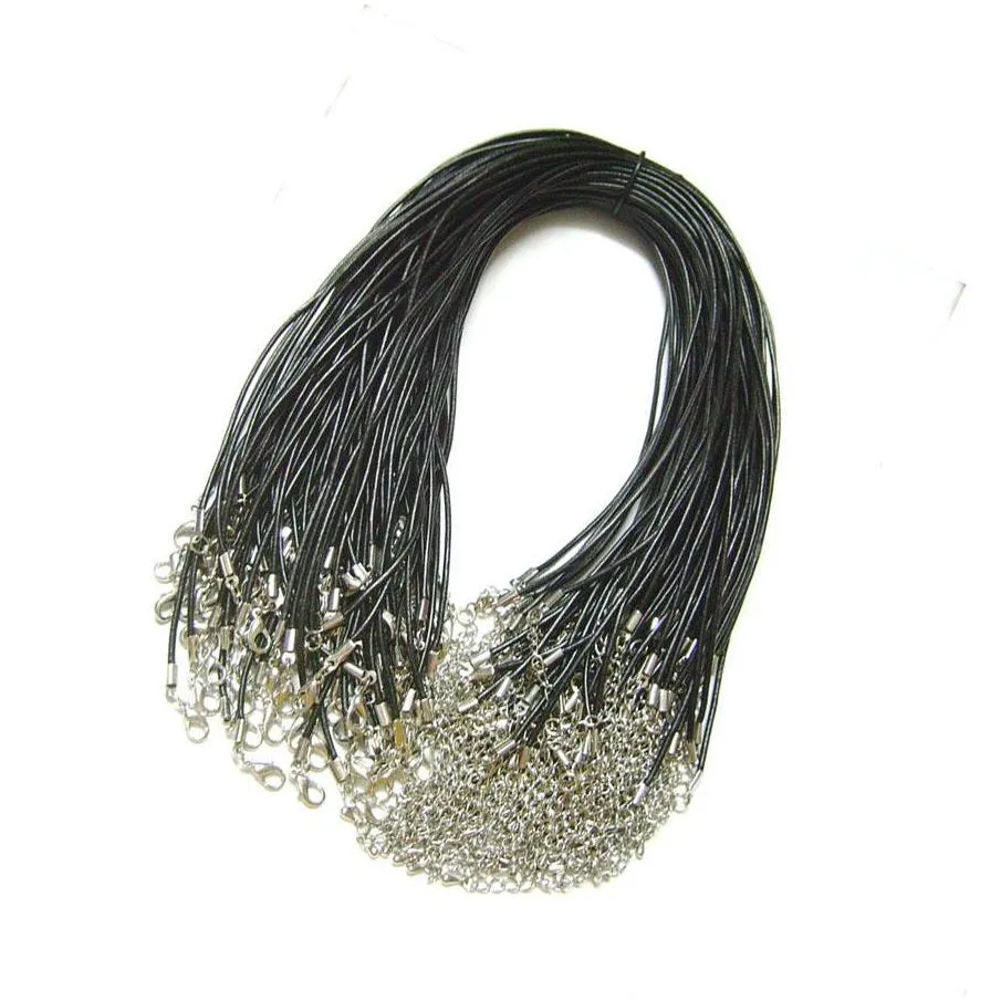 100pcs/lot black 2mm real leather necklace cord wire for diy craft jewelry gift 18inch w2