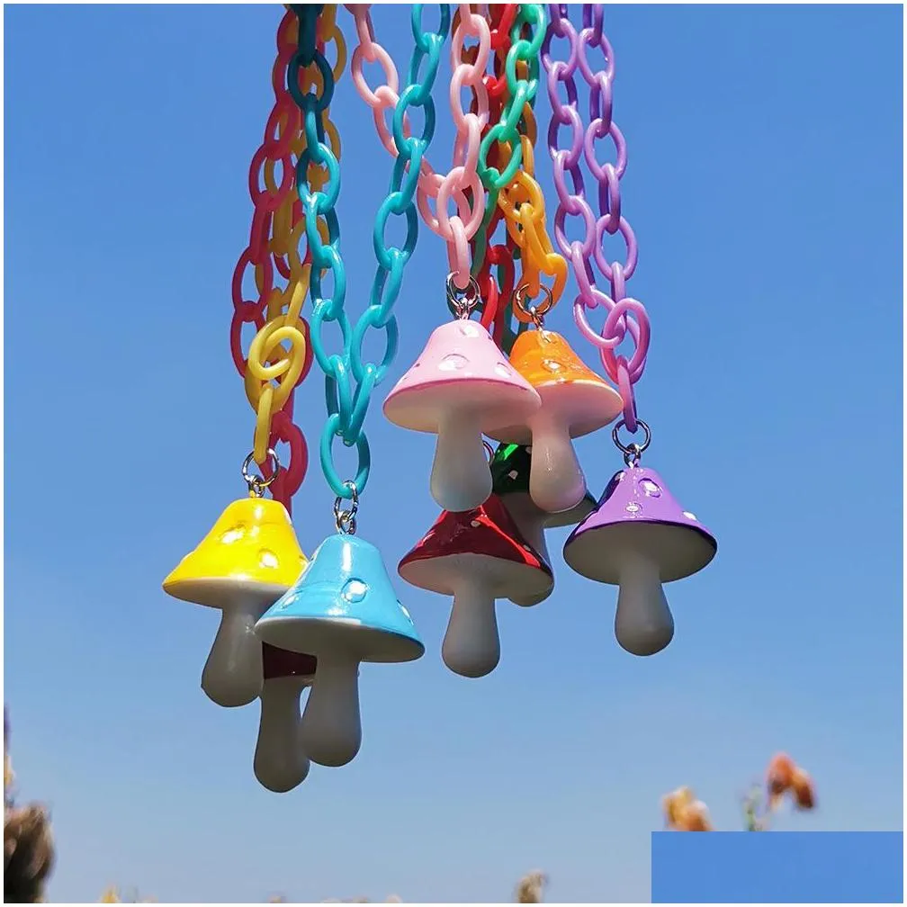 colorful resin mushroom pendant necklace for women plastic chain chokers necklace wholesale jewelry fashion accessories gifts