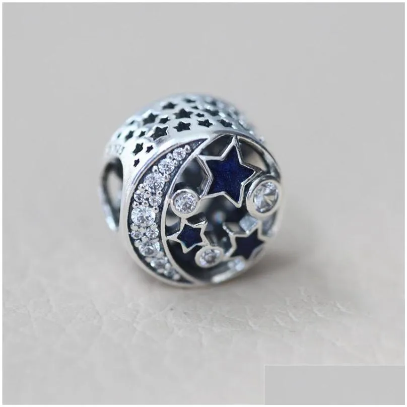 authentic 925 sterling silver blue enamel stars and moon charms original box for pandora beads charms bracelet jewelry making