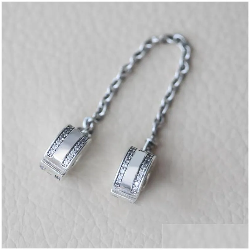 fashion women 925 sterling silver clear cz safety chain clip fit pandora charms bracelet diy jewelry making