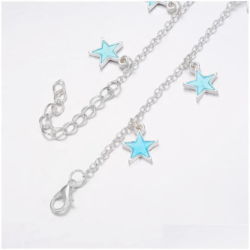 fashion luminous pentagram star ankle heart star charm bracelet anklets sandal sexy beach leg chain for women summer beach jewelry