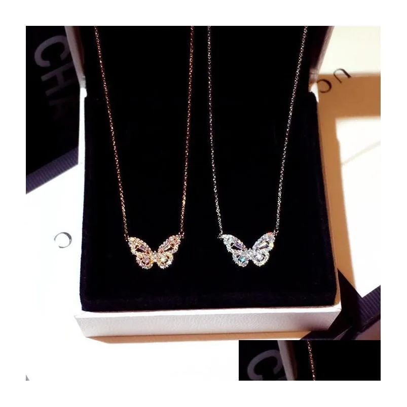 sparkly crystal pendant necklaces butterfly shape sterling silver cute unique necklaces for women wedding bridal