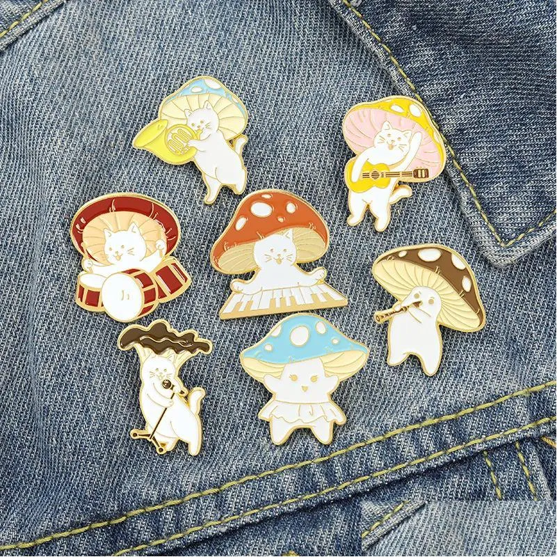 mushroom enamel badges brooch womens anime pins cute decorative on backpack cat concert lapel pins brooches