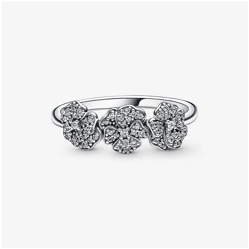 triple pansy flower ring women 925 sterling silver wedding jewelry for pandora cz diamond girlfriend gift rings with original box set