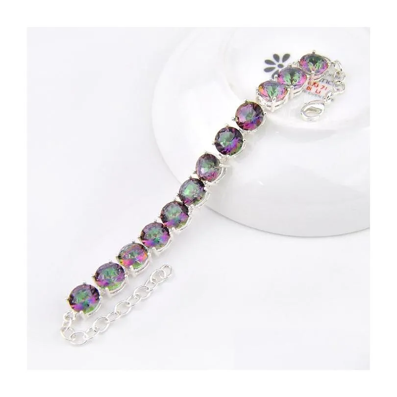 5 pcs/lot high quality fashion round shaped 8 mm colorful topaz bracelet jewelry 925 silver party christmas gift for women b0333