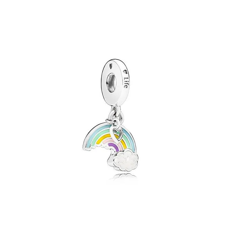 925 sterling silver rainbow pendant charms original box for pandora european bead charms bracelet necklace jewelry making accessories