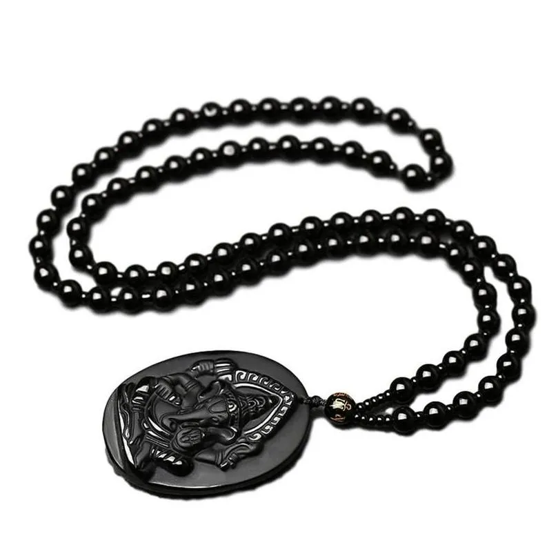 pendant necklaces fashion natural stone obsidian bead necklace fine polished lucky carved black male elephan g0t2