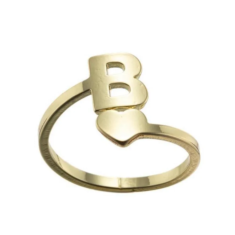 az 26 letter band rings stainless steel open love heart shaped gold engagement wedding jewelry for men women