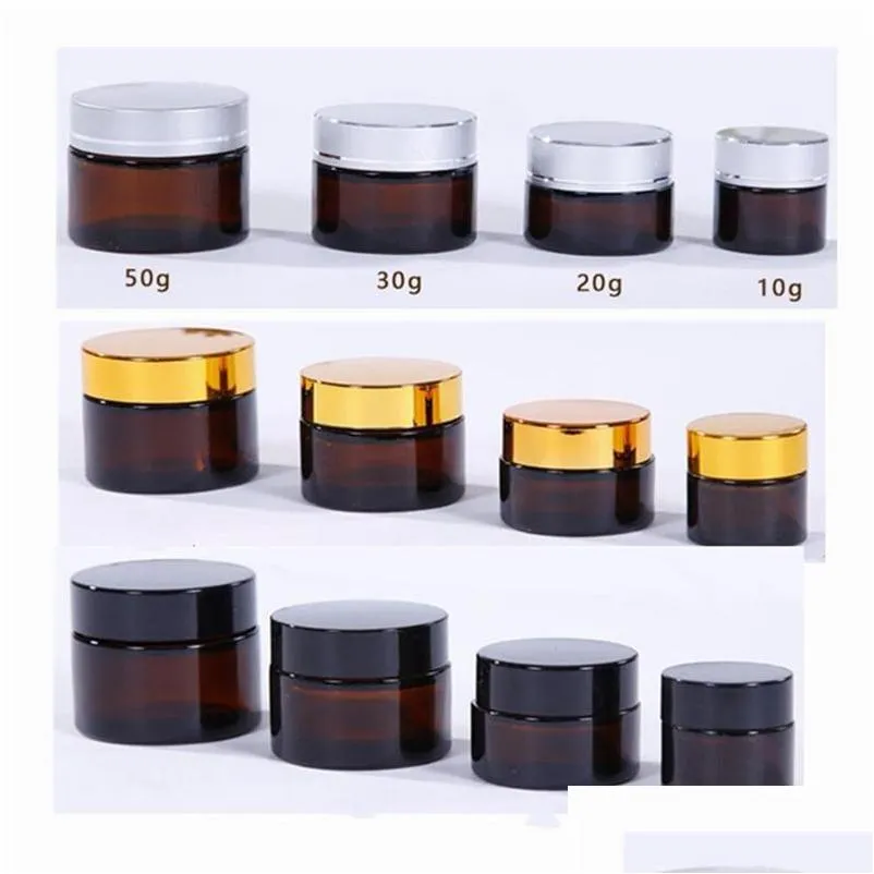 5g 10g 15g 20g 30g 50g empty amber glass jars face cream bottle containers with inner liners and gold silver black lids