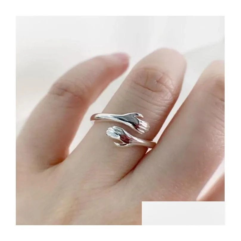 adjustable hands embrace open rings hugging hand ring romantic couple hug lover wedding ring band valentines day jewelry