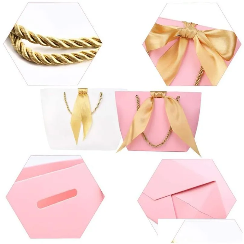 5 colors paper gift bag with ribbon and handle children clothing packaging shopping bags 4 sizes