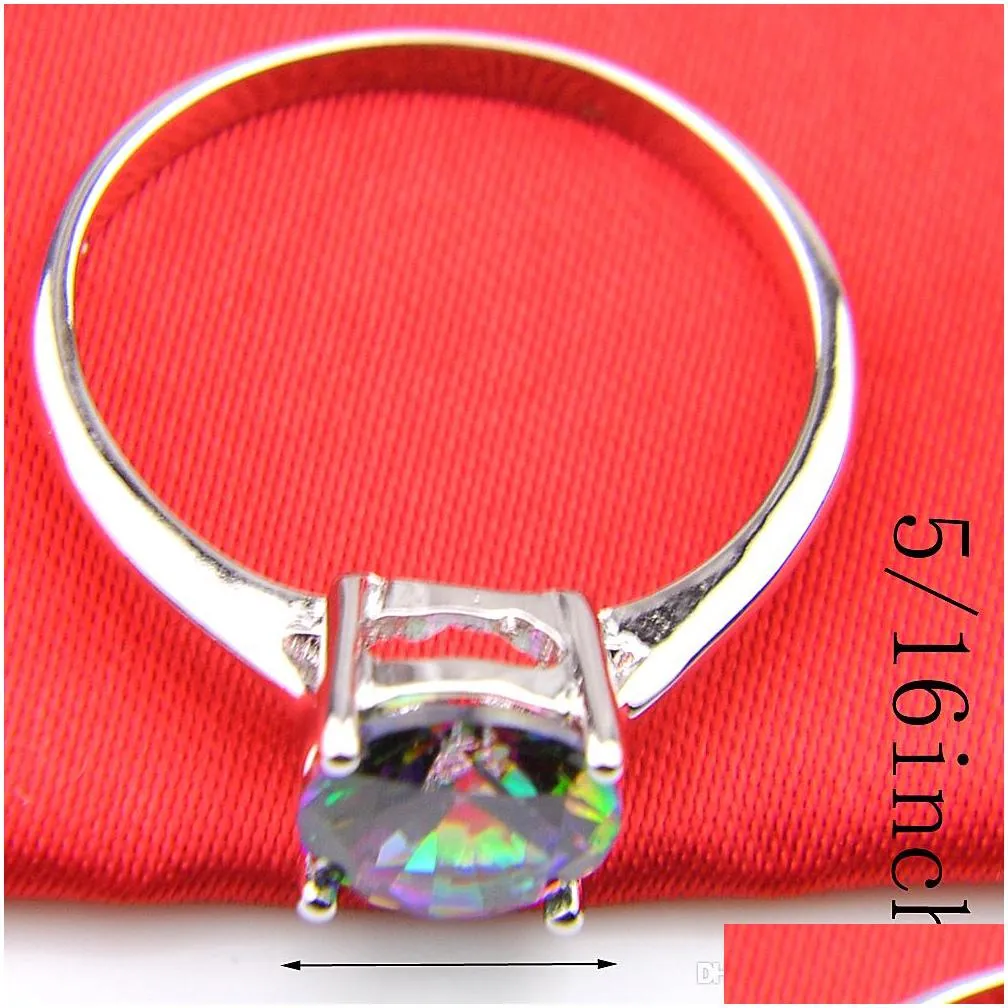 luckyshine holiday jewelry gift classic rainbow mystic topaz gems 925 sterling silver ring stud earrings women jewelry set 