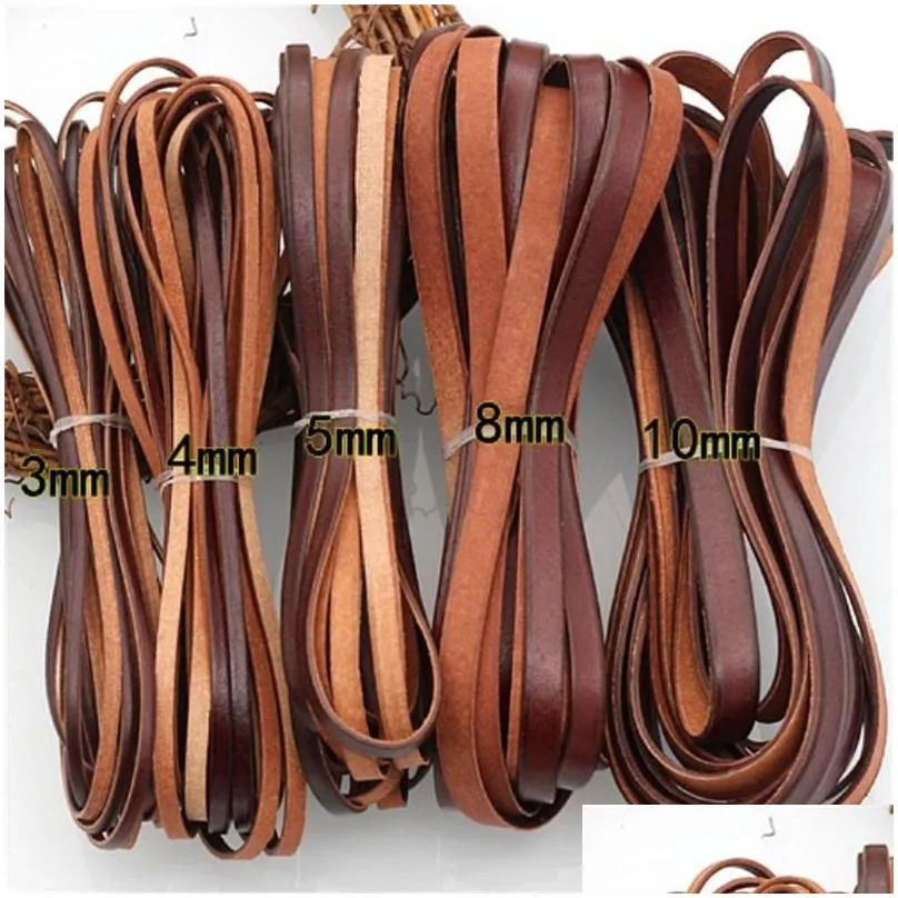 2m genuine leather cord for diy jewelry making retro brown cow leather rope bracelet findings flat 3/4/5/8/10mm string supplier 1509