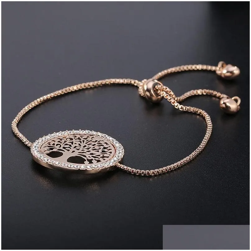 crystal gold silvery tree of life charm bracelets for women gift mujer fashion adjustable bracelet female jewelry 20220223 t2