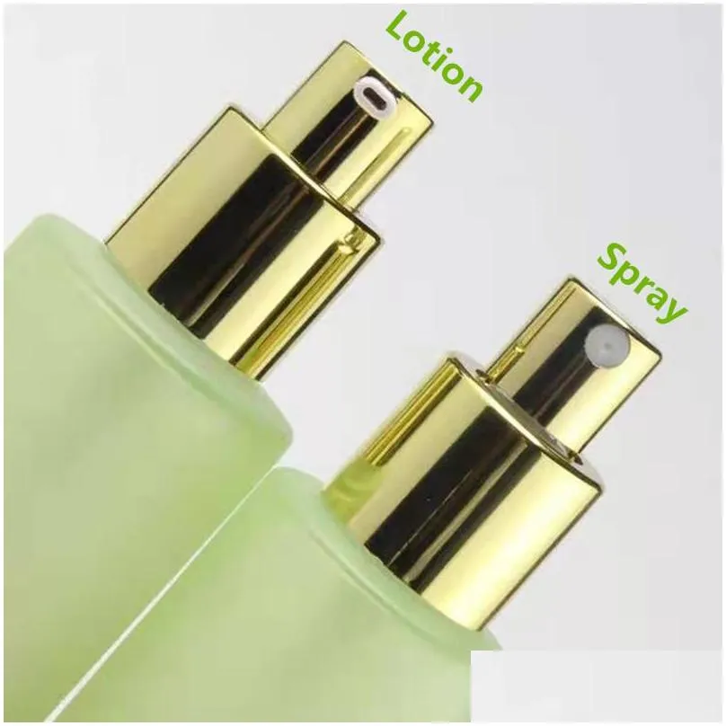 frosted green glass bottle cream jar spray lotion bottles empty cosmetic packing with plastic cap 30ml 40ml 60ml 80ml 100ml 120ml