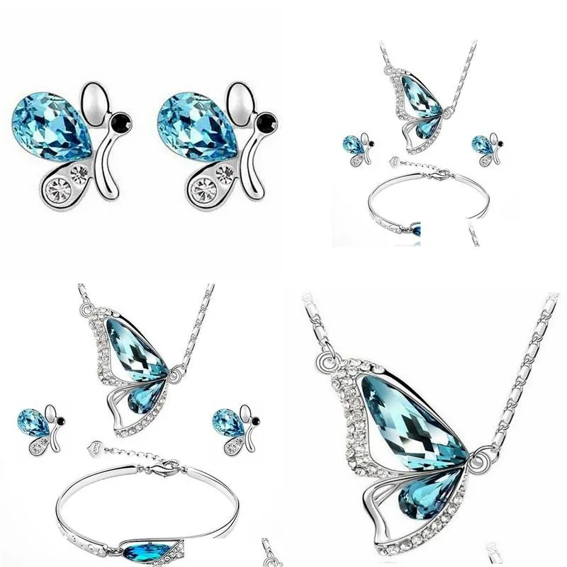  crystal butterfly necklaceadd earringsaddbracelet pendant jewelry sets