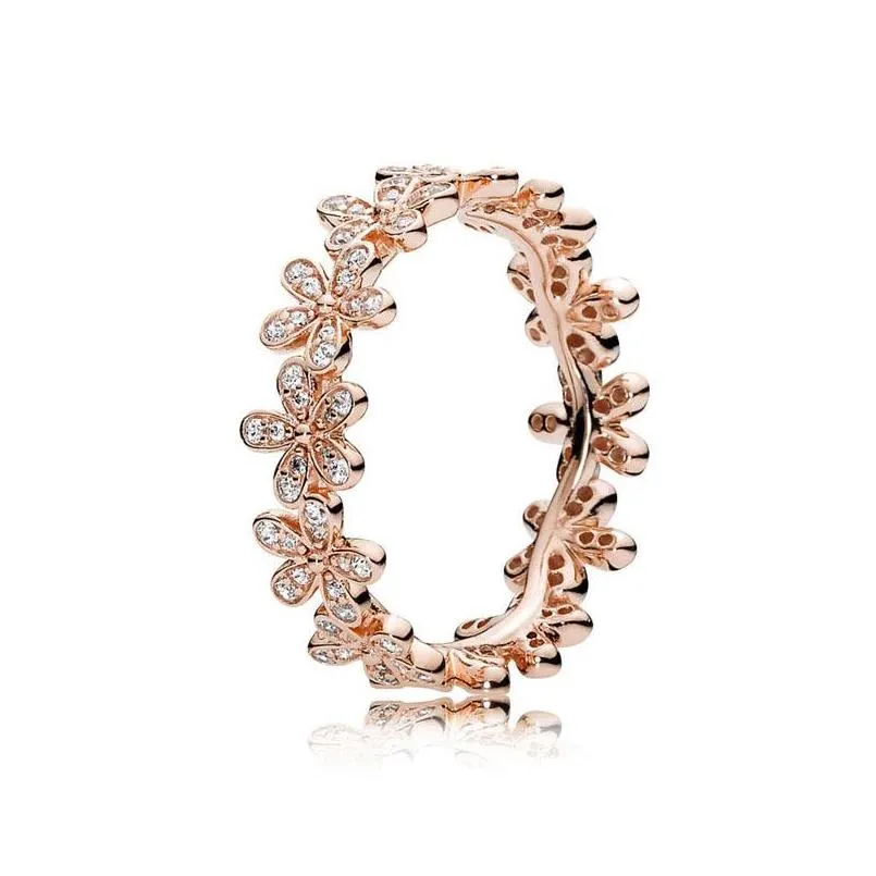 18k rose gold or silver dazzling daisy meadow stackable ring original box for pandora 925 sterling silver designer rings set