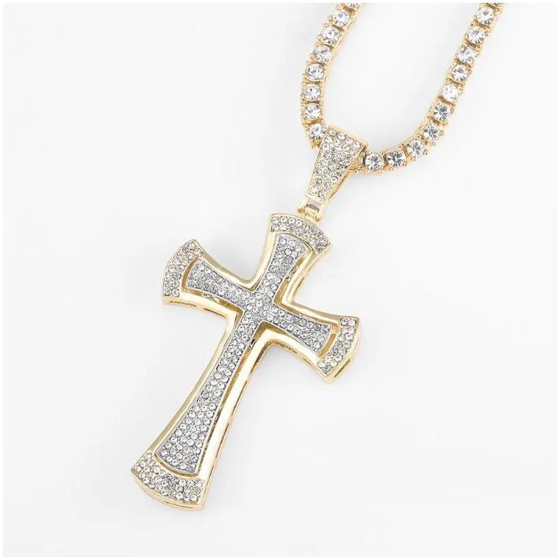 pendant necklaces hip hop iced out cuban link chain men cross gold color women jewellery gift