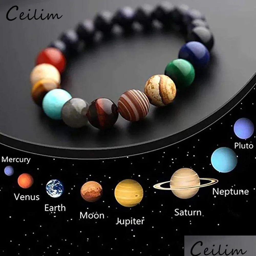 galaxy eight planets beaded bracelet strands men natural stone universe solar system yoga chakra bracelets for mens women jewelry