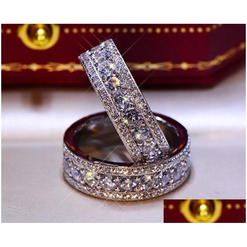 luxury jewelry 925 sterling silver rings pave white topaz cz diamond eternity lady fashion women wedding band ring for lovers gift