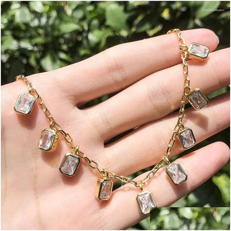 pendant necklaces gold copper necklace set in little square green white cubic zirconia fashion for women jewelry 2022 statement