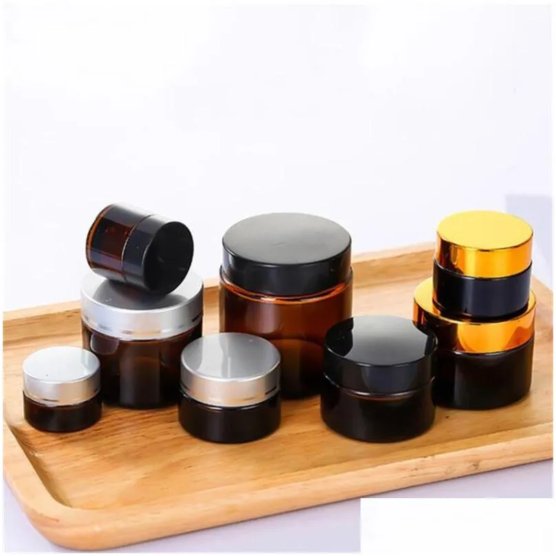 5g 10g 15g 20g 30g 50g amber glass jars face cream bottle cosmetic container with inner liners and gold silver black lids