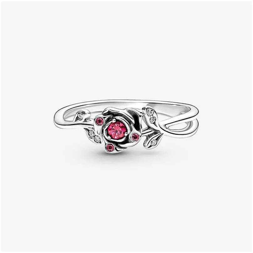 beauty red rose flower ring authentic sterling silver women girls wedding designer jewelry for pandora cz diamond rings with original