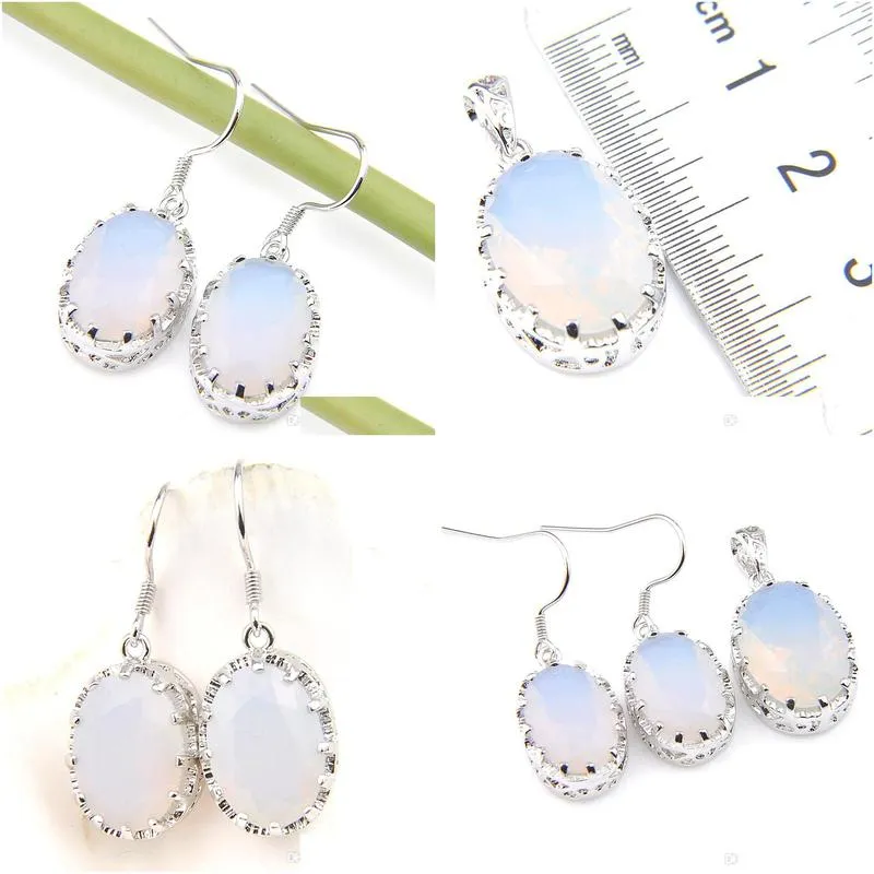 luckyshine gorgeous engagements jewelry white moonstone oval silver pendants and earring set