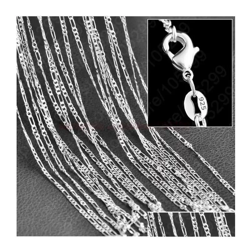 10pcs/lot 2mm figaro chains 925 sterling silver jewelry for diy necklace chain with lobster clasps size 16 18 20 22 24 26 28 30 inch