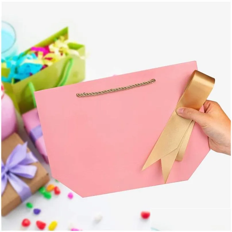 paper gift bags with handles shopping package bag cardboard packing for birthday wedding celebration present wrap