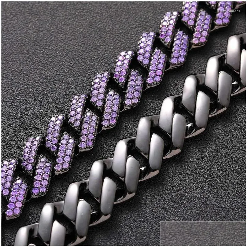 link bracelets iced out chains for men women 15mm black purple cuban cz stone bracelet hip hop jewelry