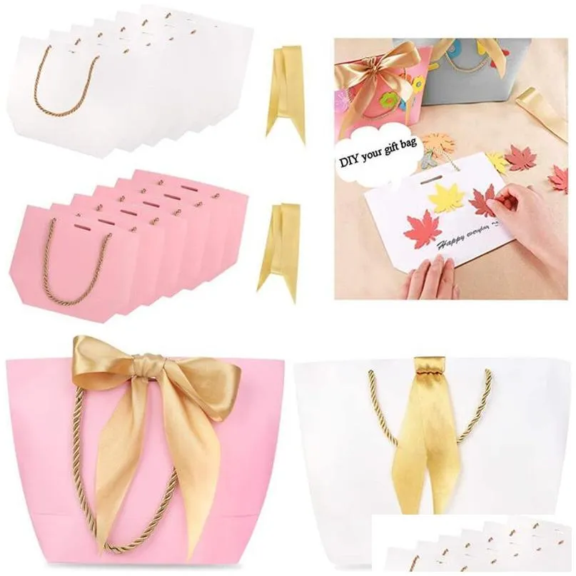 5 colors boutique clothes gift packaging bag cardboard paper bags food fruit cothing shopping package with handle