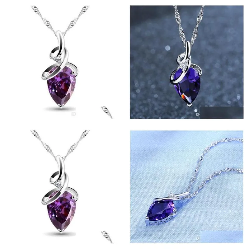 luckyshin lot latest natural fire amethyst pendants 925 silver necklaces american weddings jewelry gift zircon pendants 10 pcs