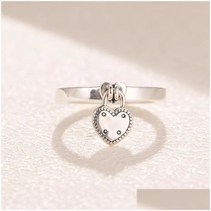 925 sterling silver heart pendant wedding rings original box for pandora heartshaped padlock ring women luxury designer ring set