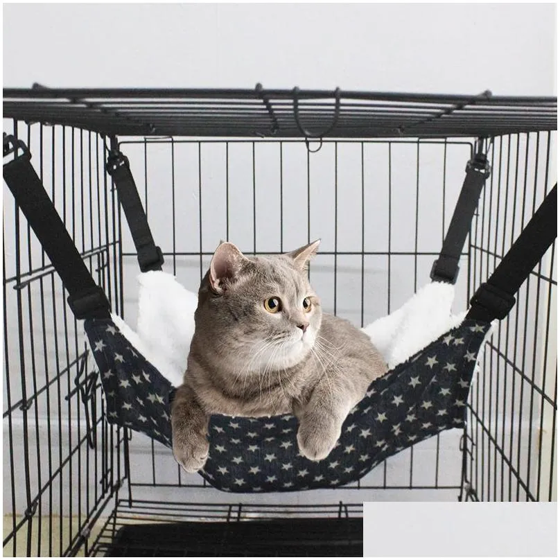  pet cat beds litter cat hammock iron cage breathable plus velvet hook adjustable cats swing hanging nest