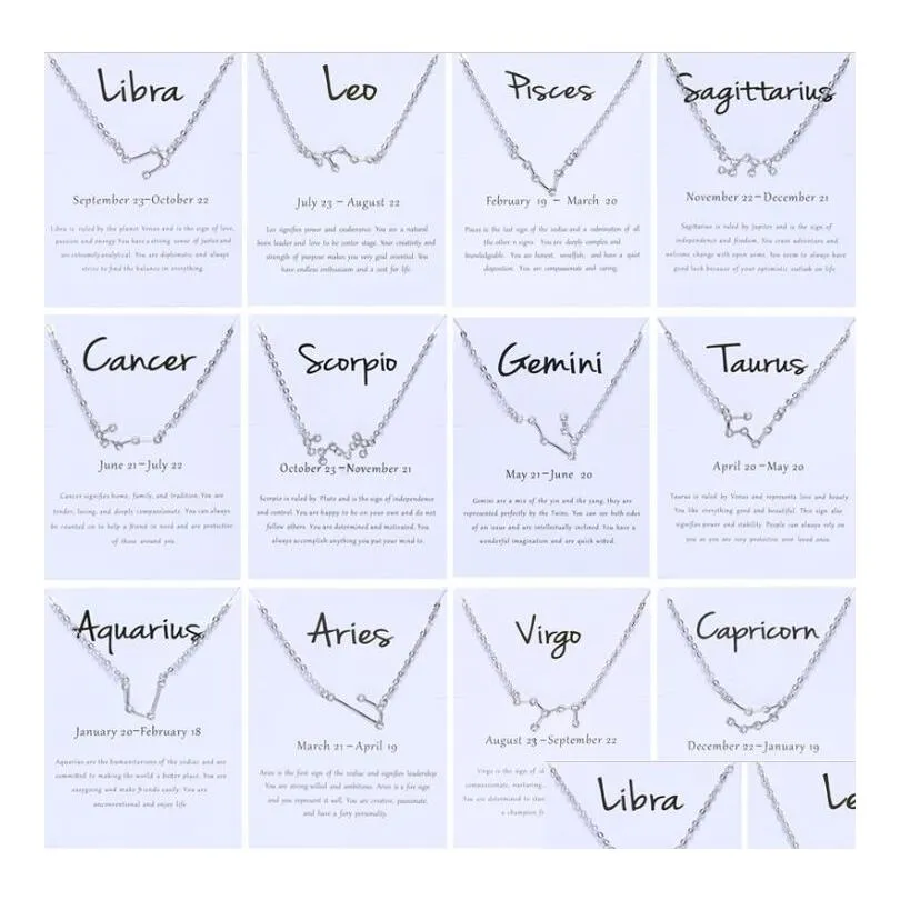 12 constellation zodiac sign necklace horoscope zircon korean jewelry star galaxy libra astrology necklace gift with retail card for