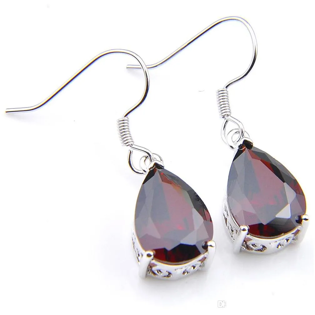 luckyshine anniversary gift earring pendants sets water drop red garnet 925 sterling silver necklaces women pendant earrings jewelry