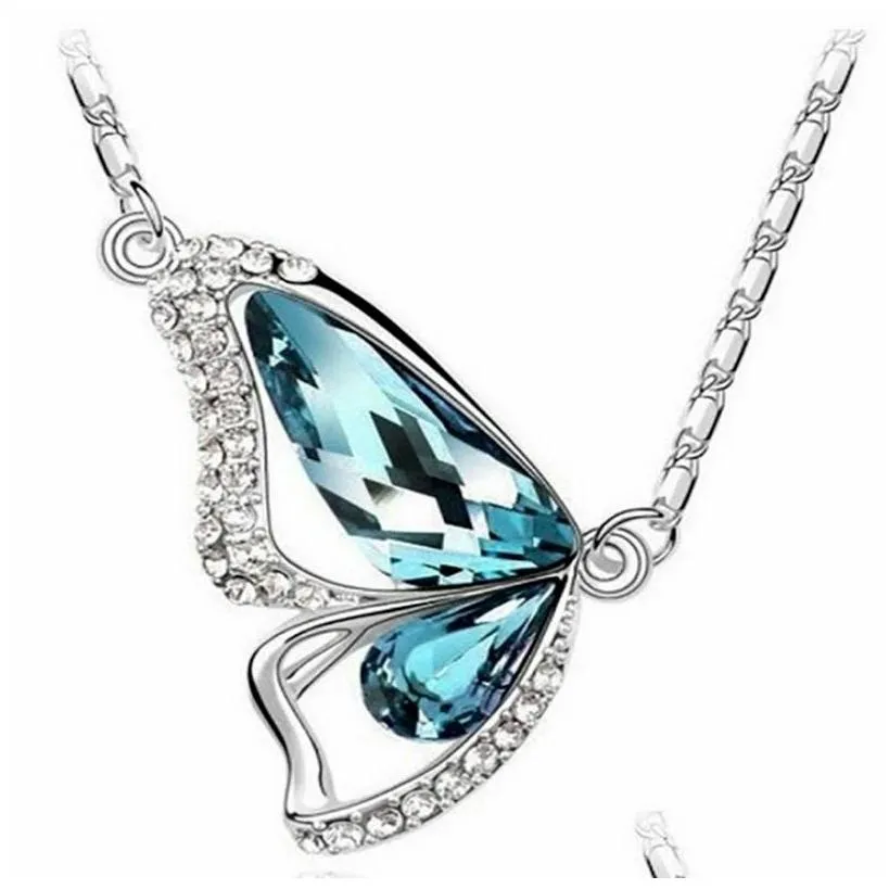  crystal butterfly necklaceadd earringsaddbracelet pendant jewelry sets
