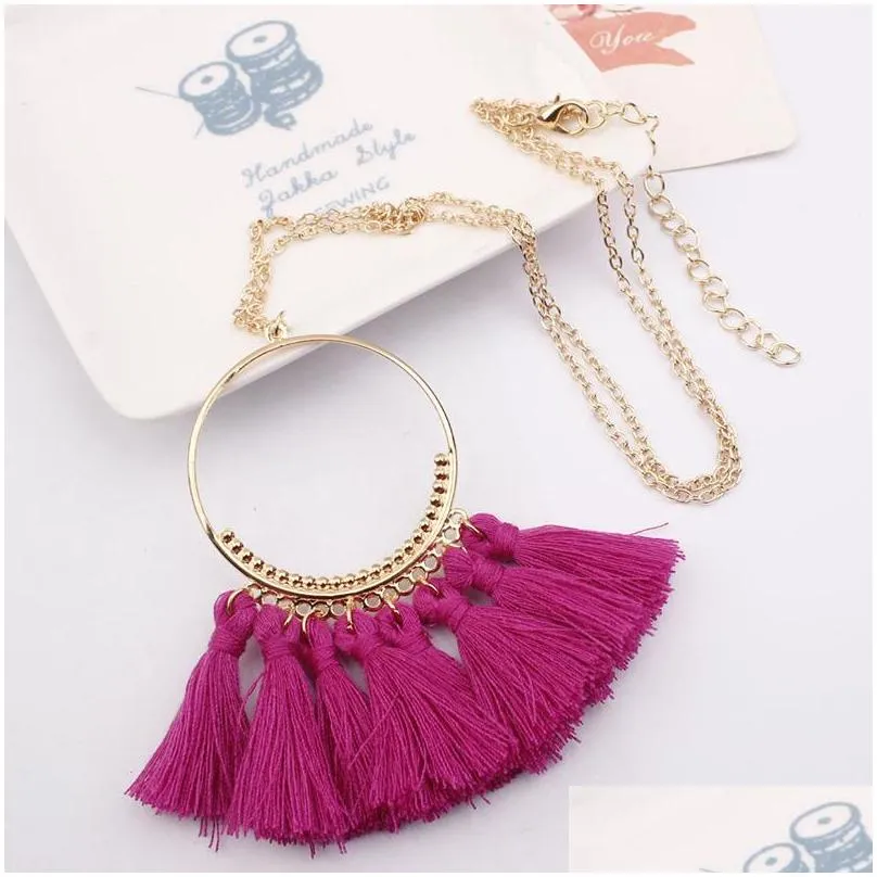 long tassel necklace for women wholesale fashion jewelry boho bohemian black red white statement necklace ethnic vintage gift